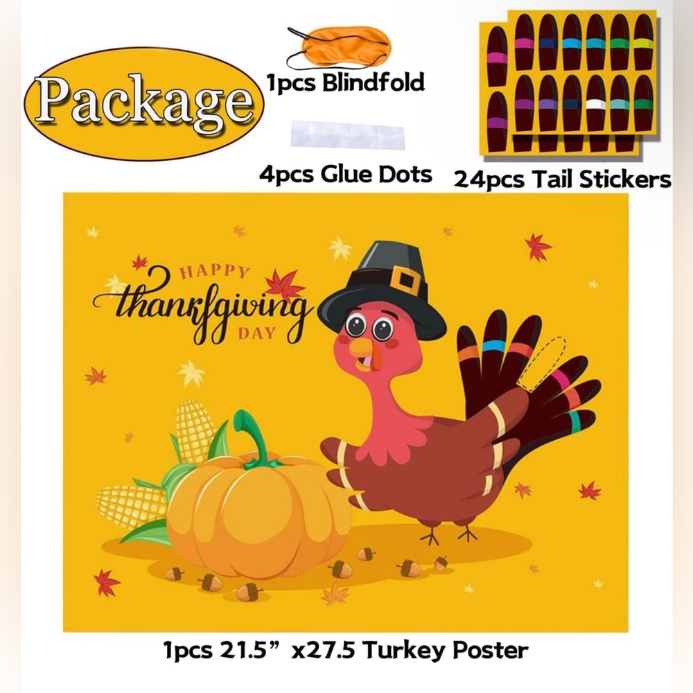 Thanksgiving Party Games for Kids Thanksgiving Games Pin The Tail on the Turkey - Picture 3 of 6